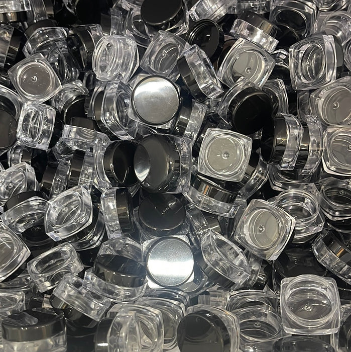 5g Clear Square Plastic Jar W/ Black Cap