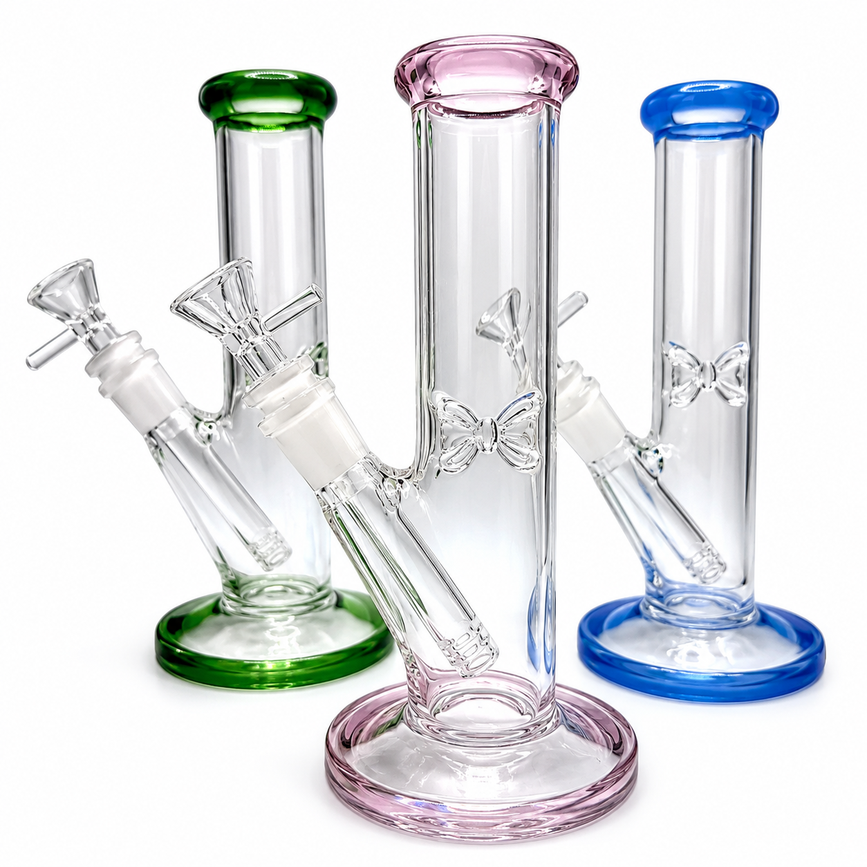 8" Glass on Glass 4mm Straight Water Pipe with Color Ring Base - Assorted Colors