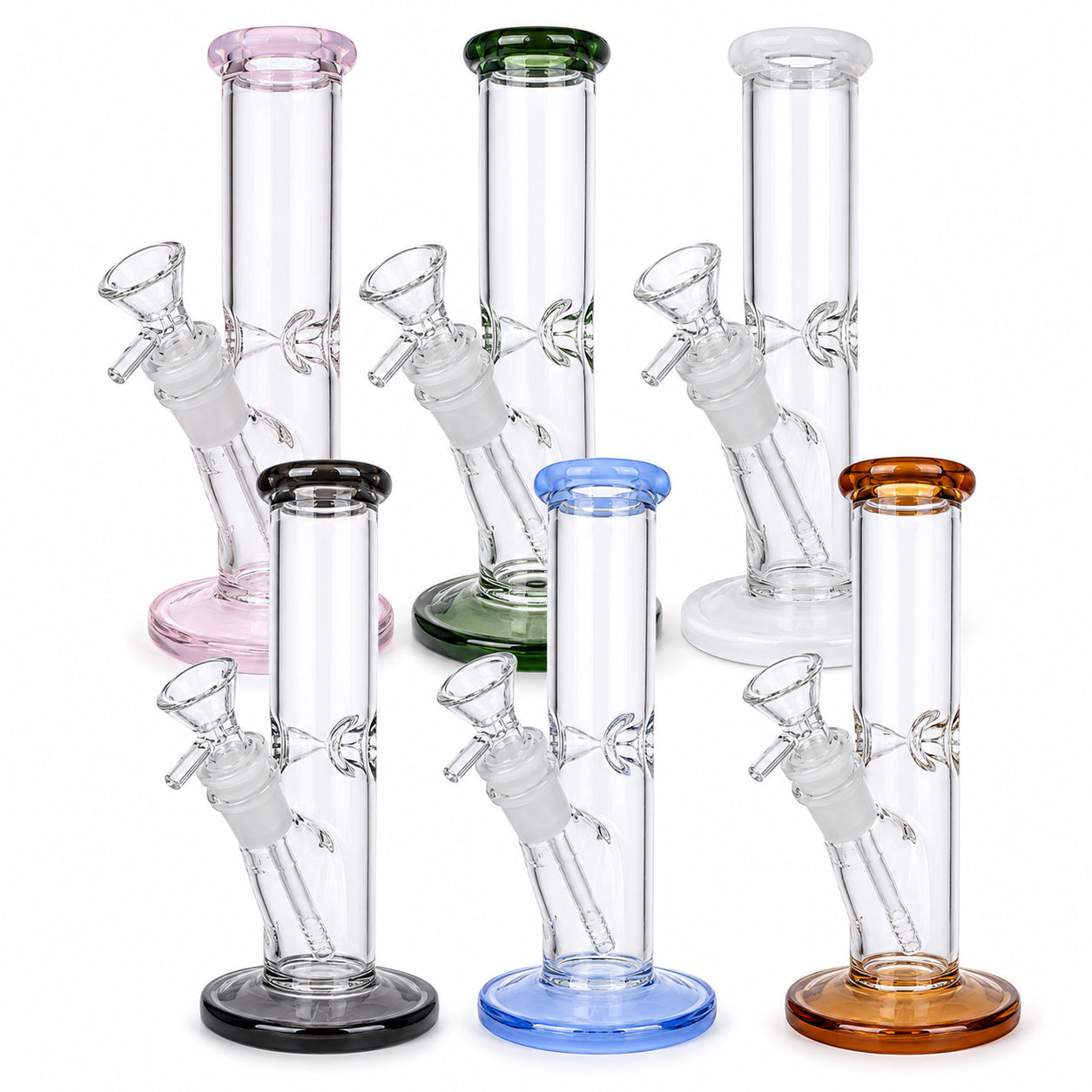 8" Straight GG Clear Water Pipe W/ Colored Rings