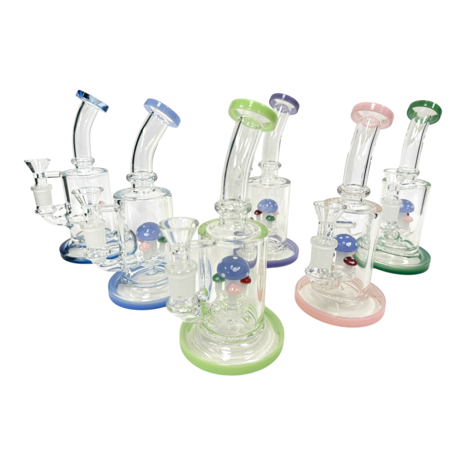 8" Cylinder Mushroom Bent Neck Water Pipe (Assorted Colors)