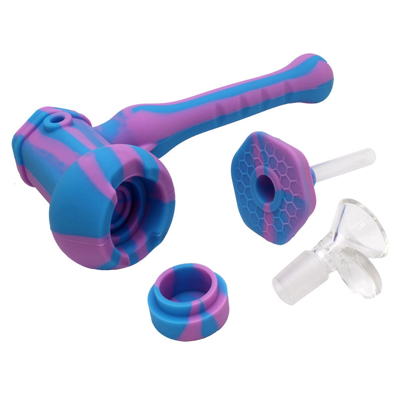 8" Hammer Silicone Bubbler Hand Pipe with Glass Bowl