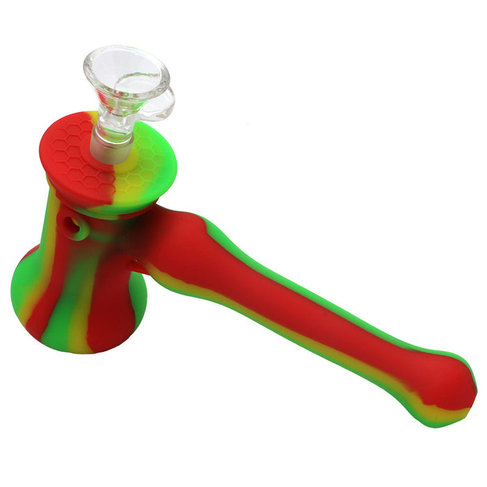 8" Hammer Silicone Bubbler Hand Pipe with Glass Bowl