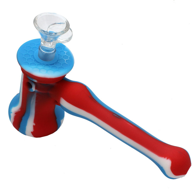 8" Hammer Silicone Bubbler Hand Pipe with Glass Bowl