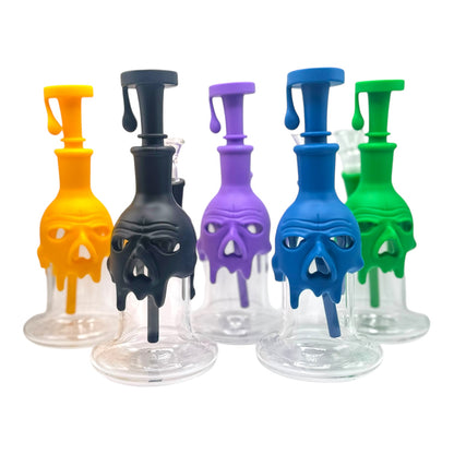 8" Skull Dripping Silicone Glass Water Pipe "SWP-88" (Assorted Colors)