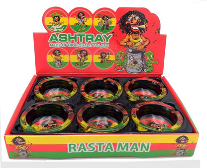 Small Glass Fashion Ashtray - Rasta Man (6 Count Display)