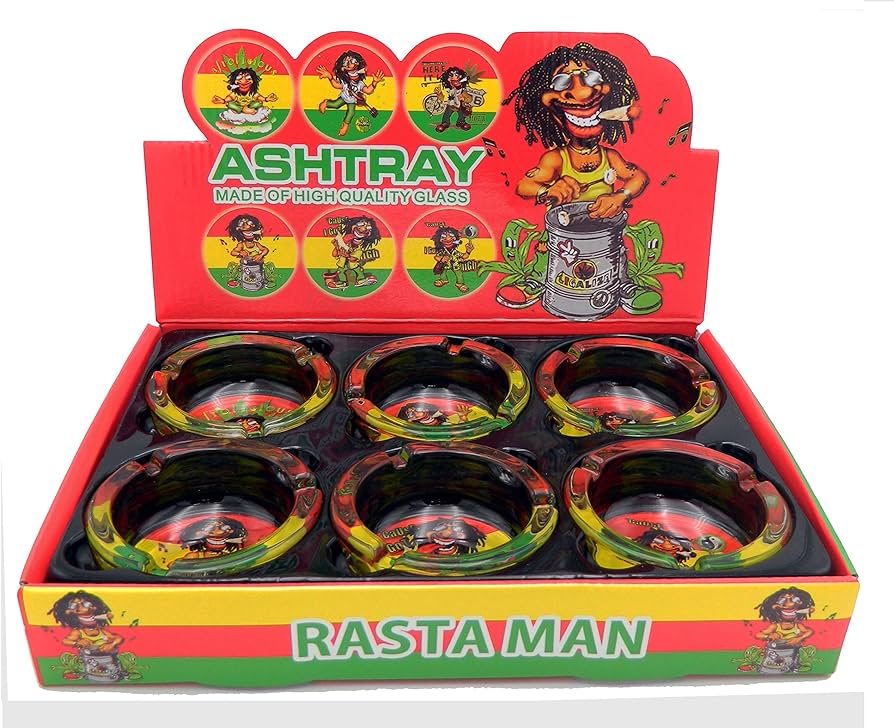 Small Glass Fashion Ashtray - Rasta Man (6 Count Display)