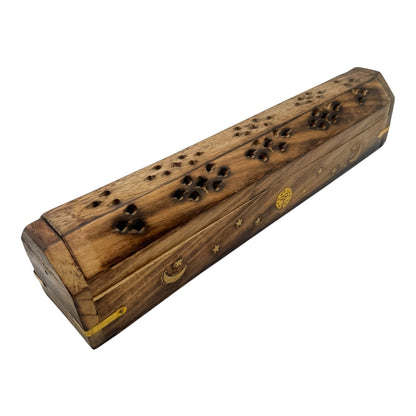 Incense Burner Wooden Coffin Box with Storage