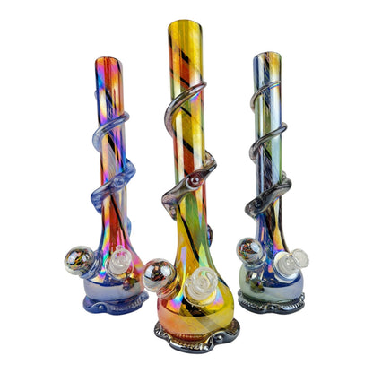 15" Chrome Twist Implosion Ball Glass Beaker Water Pipe