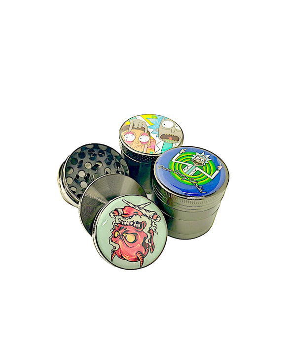 4Pc Characters Metal Grinders . Assorted Stickers