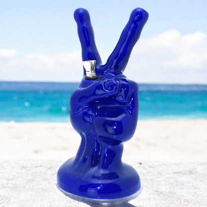 9" Hand Peace Sign Ceramic Water Pipe