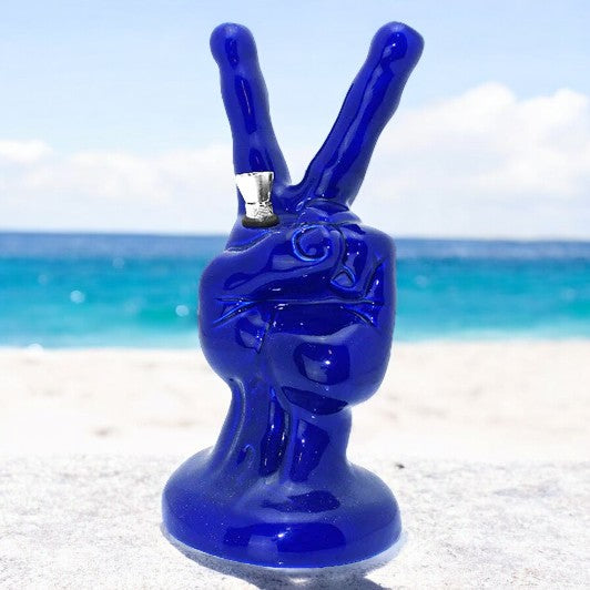 9" Hand Peace Sign Ceramic Water Pipe