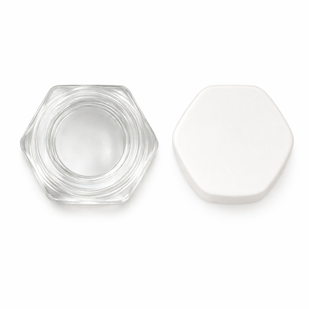 9ml Clear Child Resistant Hexagon Glass Jar with White Cap - Lo Pro