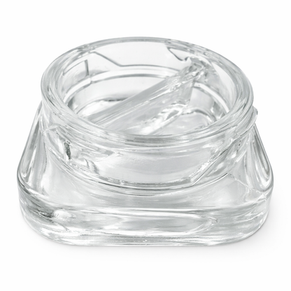9ml Cube (Qube) Child Resistant Clear Glass Jar with Black Cap - Dual Compartments
