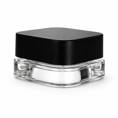 9ml Cube (Qube) Child Resistant Clear Glass Jar with Black Cap
