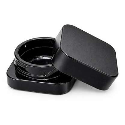 9ml Cube (Qube) Glossy Black Glass Child Resistant Jar with Black Cap