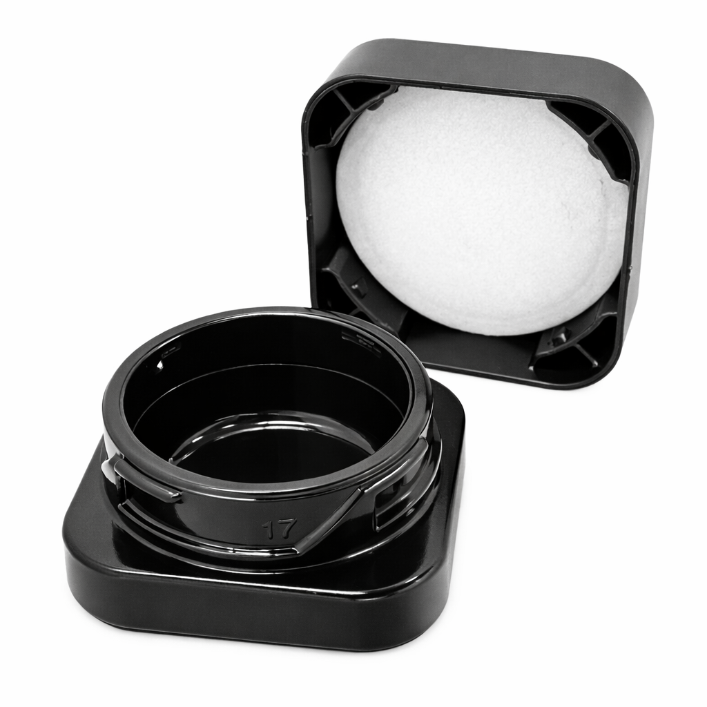 9ml Cube (Qube) Glossy Black Glass Child Resistant Jar with Black Cap