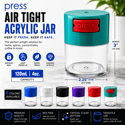 Acrylic Air Tight  Jar 120mL 4oz. - Colored Lid Clear Bottom