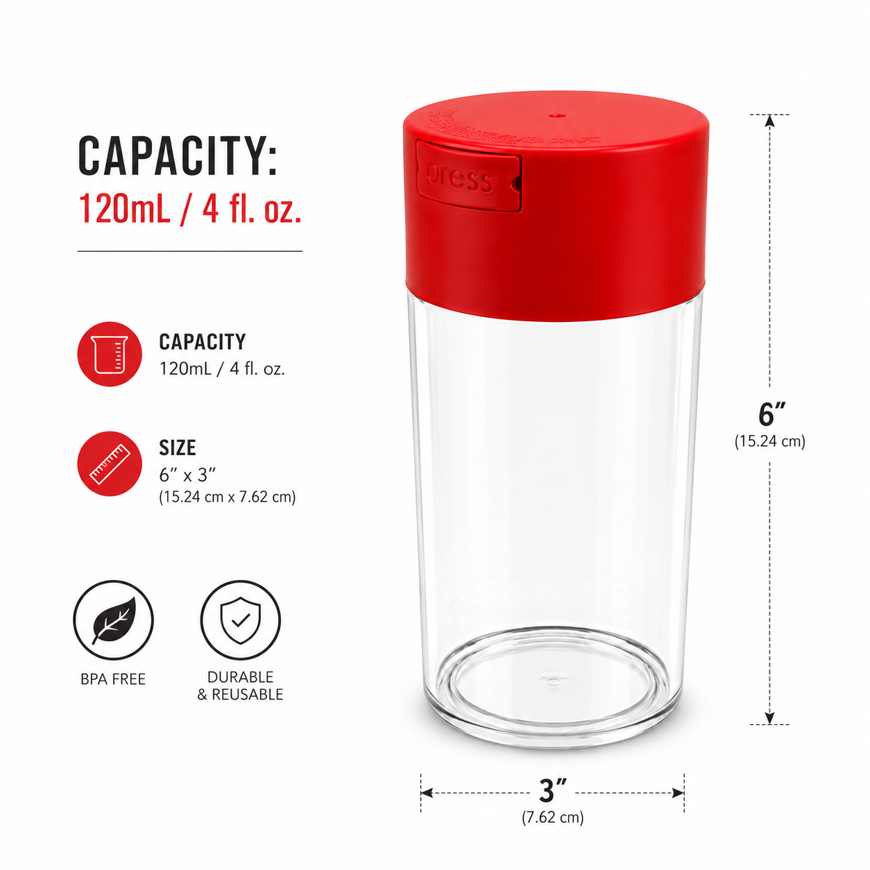 Acrylic Air Tight Jar 560mL 19oz. - Colored Lid Clear Bottom