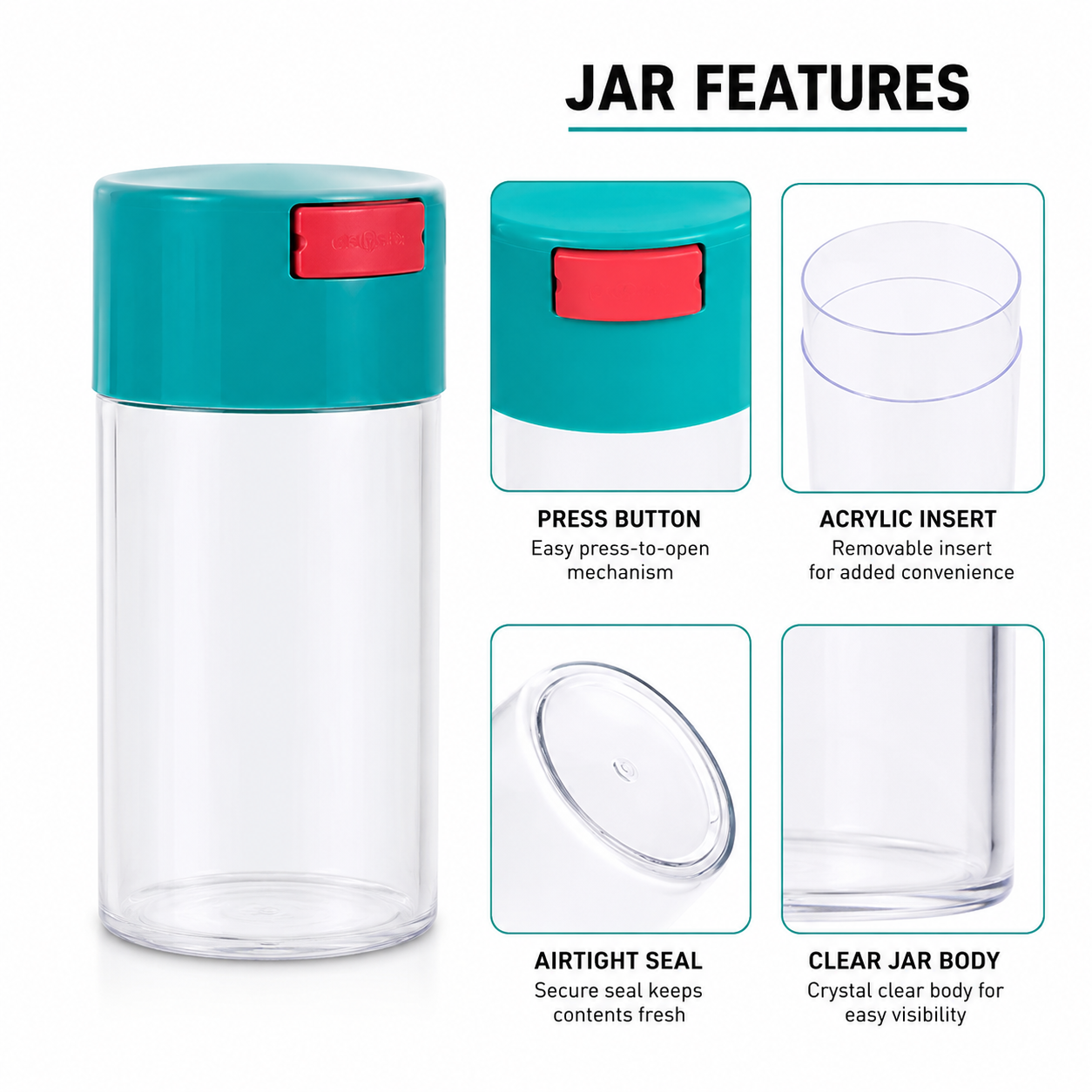 Acrylic Air Tight Jar 560mL 19oz. - Colored Lid Clear Bottom