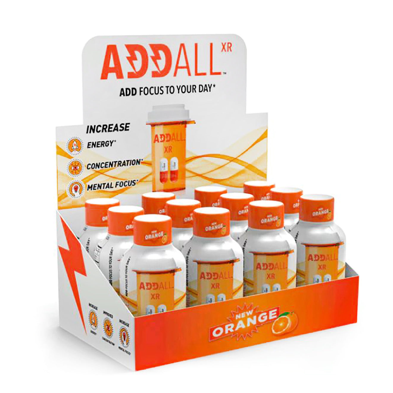 Addall Orange Flavor XR Brain Booster Shot - 12pc Display