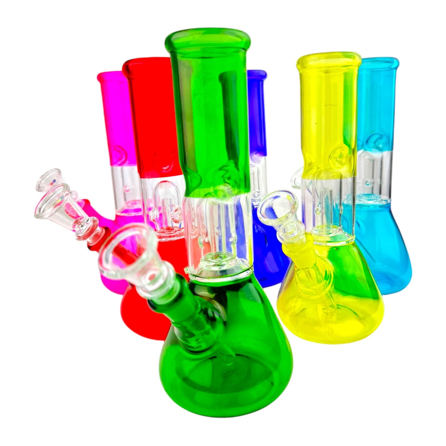 8" Clear Single Dome Colored Beaker Glass Water Pipe
