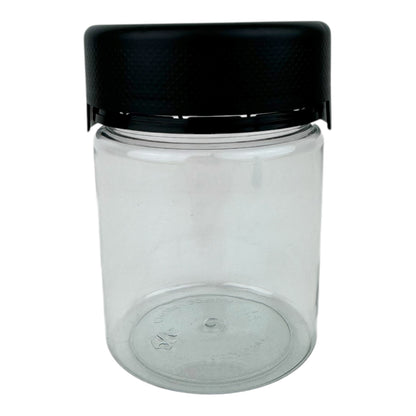 18.5oz Cubby Gorrila Matte Black Round Cap Clear Child Resistant Plastic Jar