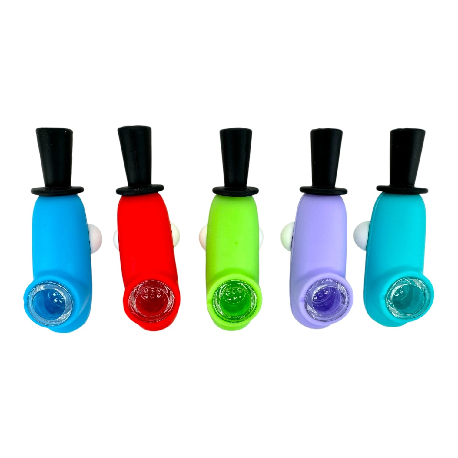 4" Cartoon Face Hat Silicone Hand Pipe with Glass Bowl - Assorted Colors