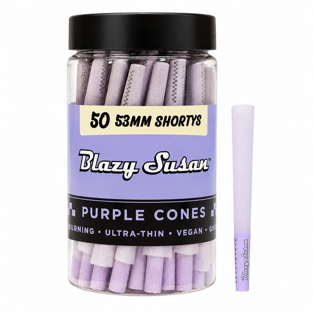 Blazy Susan Purple 53mm Shortys Cones 50ct Jar