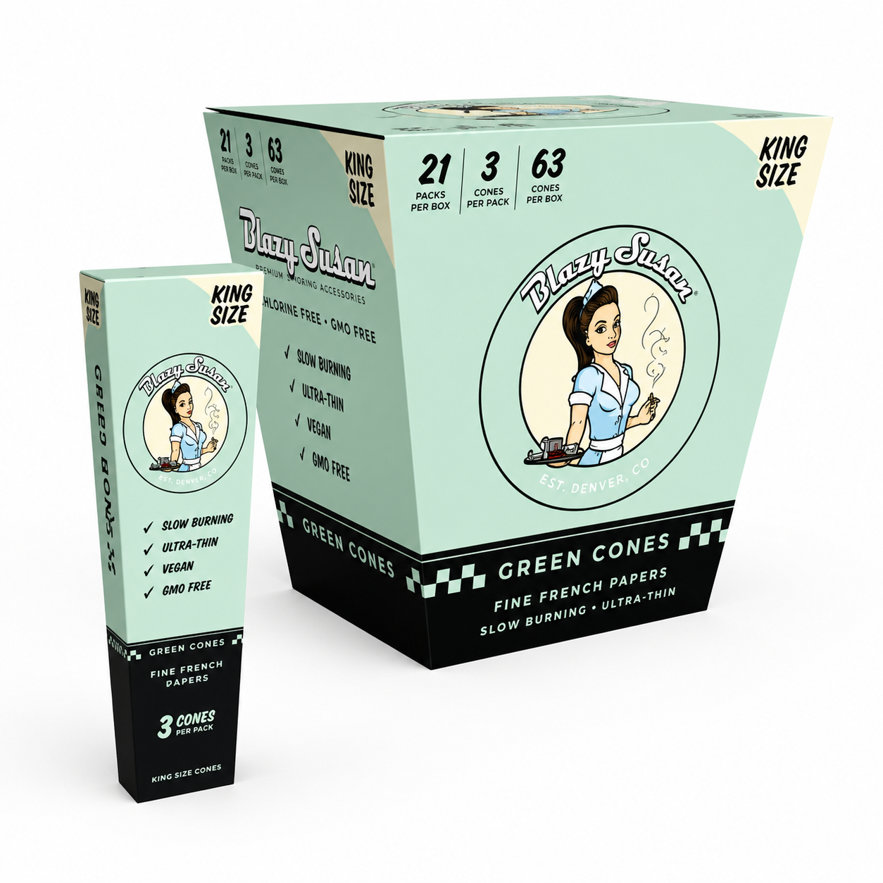 Blazy Susan Green 1 1/4" Size Cones 6ct I 21Pk/Dis I 24Dis