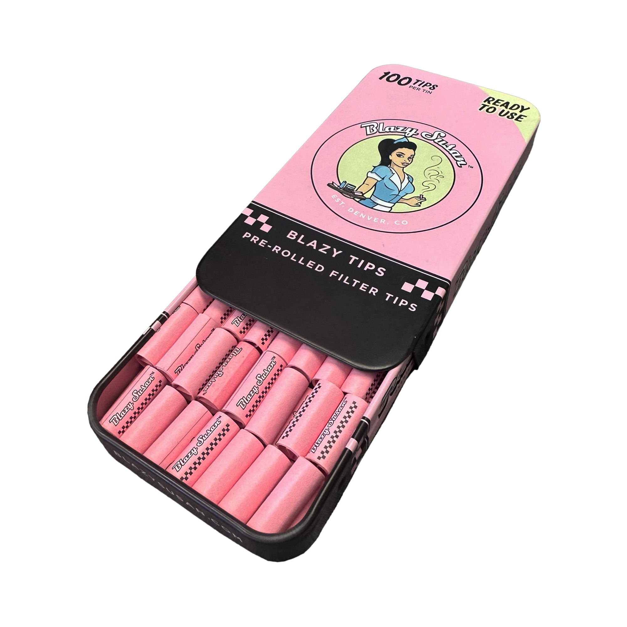 Blazy Susan Pink Tips Pre Rolled Tin