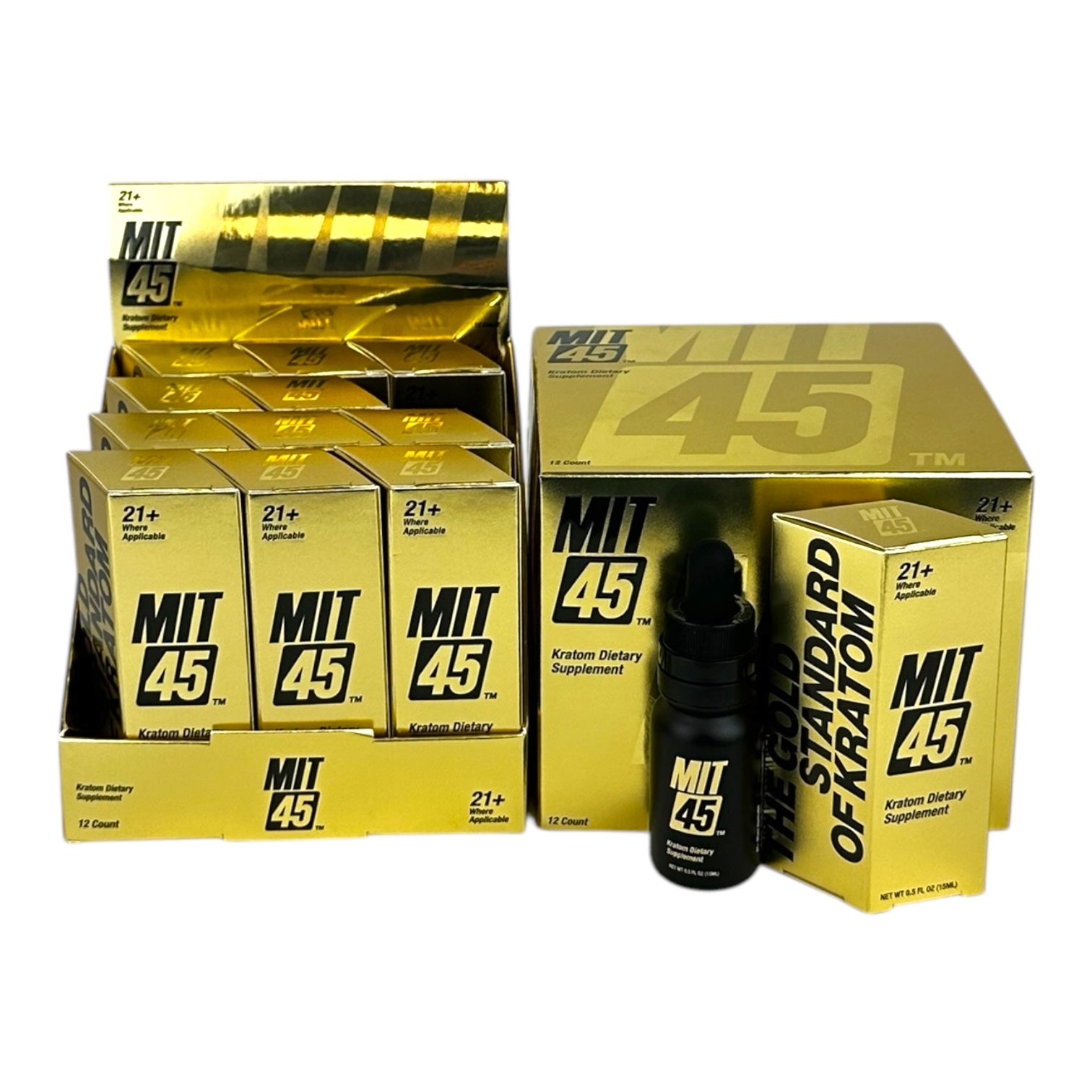 MIT 45 15ml Mitragyna Speciosa Extract Kratom Shot Gold  -12pc Display