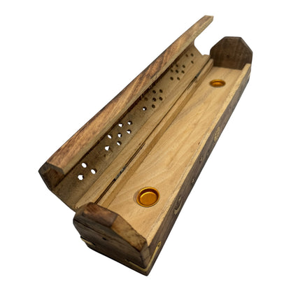 Incense Burner Wooden Coffin Box with Storage