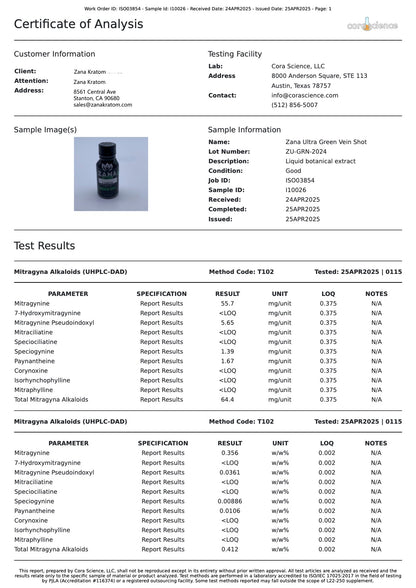 Zana Ultra Liquid Shots Kratom Extract 15ml - 12pcs/Display | 12 Displays / Case