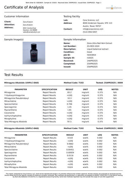 Zana Ultra Liquid Shots Kratom Extract 15ml - 12pcs/Display | 12 Displays / Case