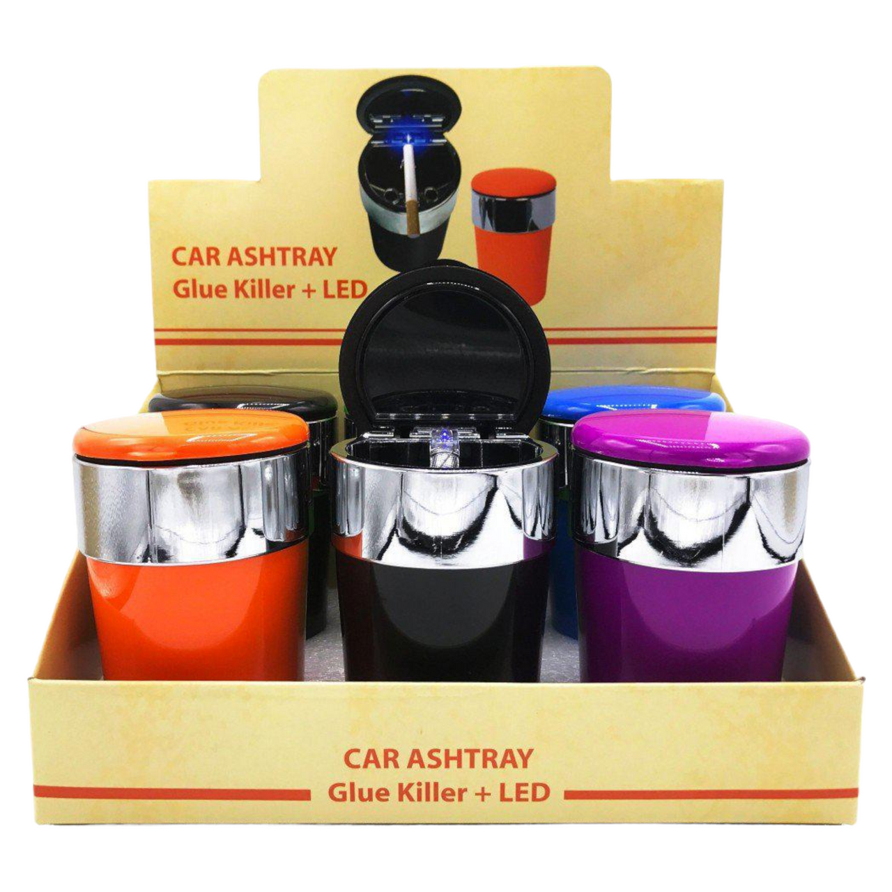 Car Ashtray Glue Killer with LED Light 6 Pack Display