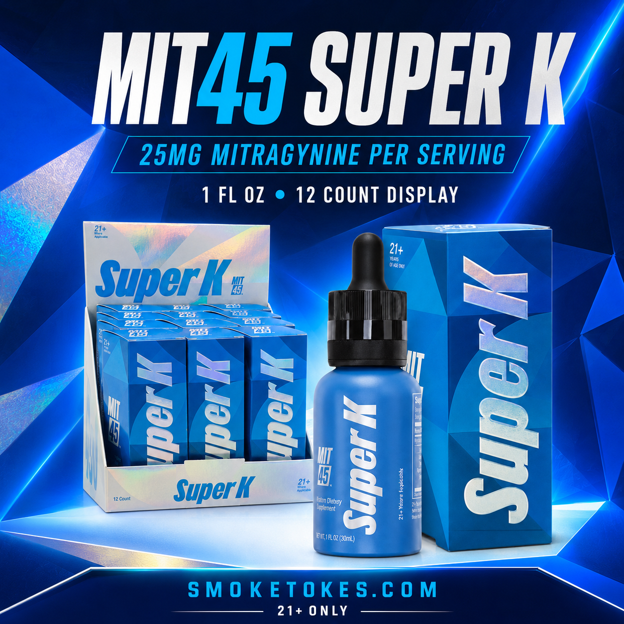 MIT 45 | Kratom Super K Mitragyna Speciosa "Blue Box" (12ct/Display)
