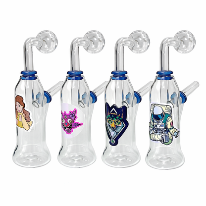 Clear Glass Oil Burner Water Pipe - Assorted Stickers