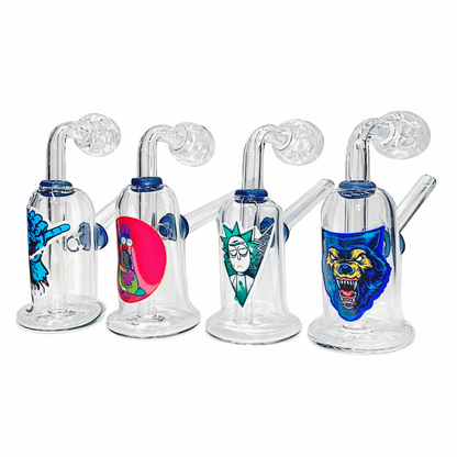 Clear Glass Oil Burner Water Pipe - Assorted Stickers