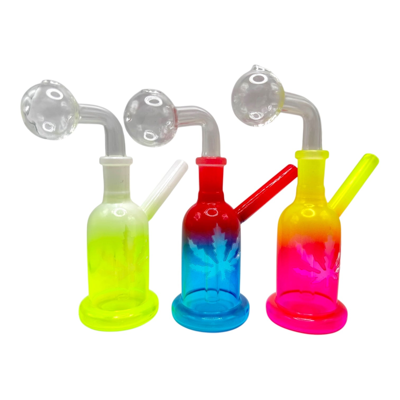 5"Colored Glass Bell Shape Small OB Water Pipe - Weed Leaf "DA-060OWP"