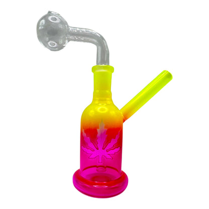 5"Colored Glass Bell Shape Small OB Water Pipe - Weed Leaf "DA-060OWP"