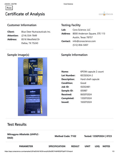 K Pow by K Shot Kratom + Cordyceps Capsules