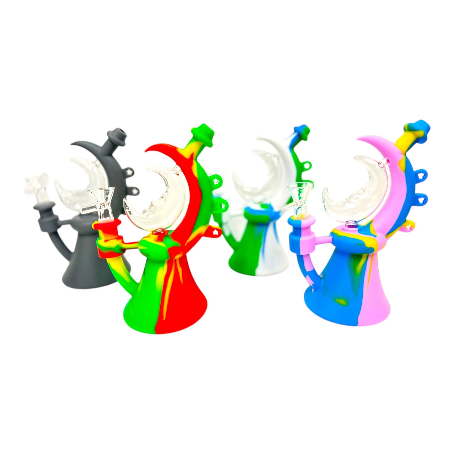 Crescent Moon Silicone Glass Water Pipe "SWP-66" (Assorted Colors)