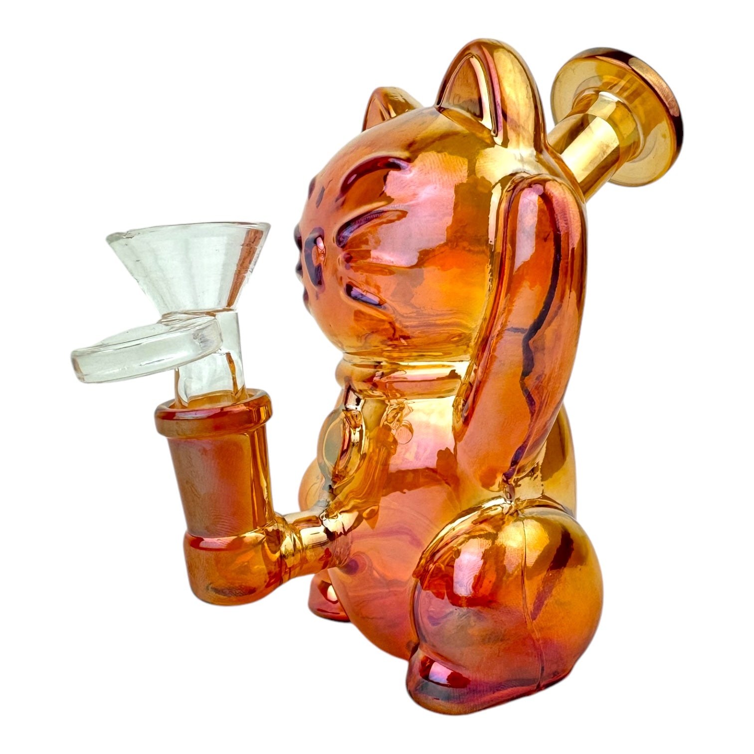5" Lucky Cat Chrome Glass Water Pipe