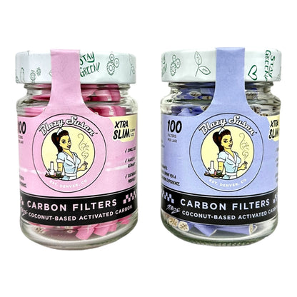 Blazy Susan Carbon Filter Tips Xtra Slim 100ct Jar  |10 Jars / Display | 6 Display / Case