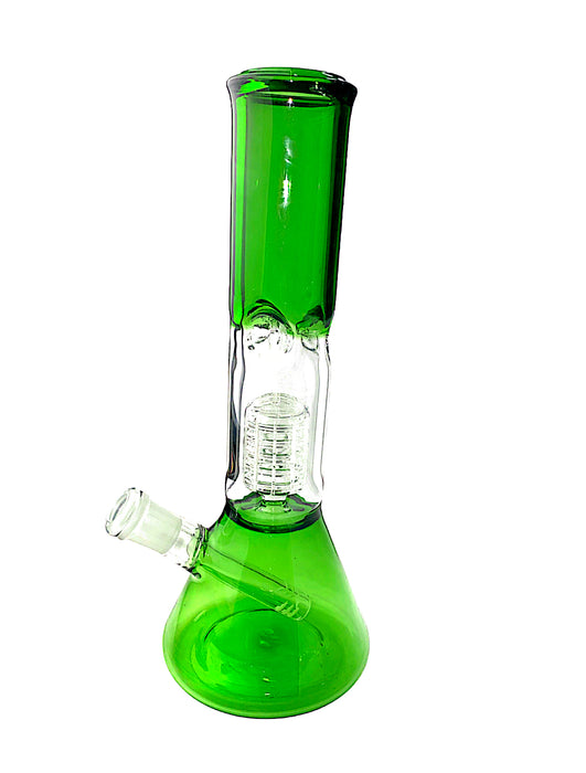 12" Green Colored Grid  Beaker Glass Water Pipe