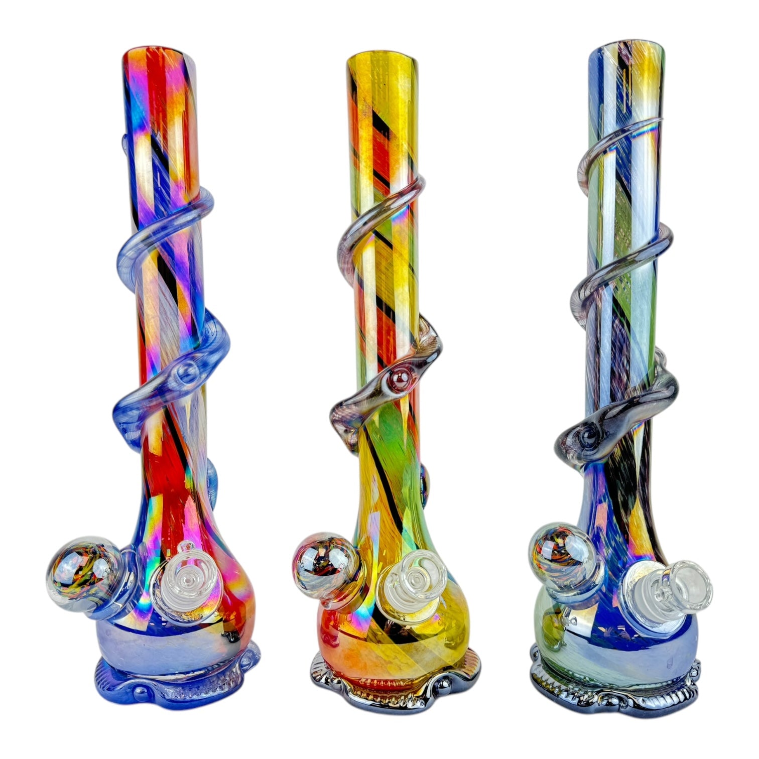 15" Chrome Twist Implosion Ball Glass Beaker Water Pipe