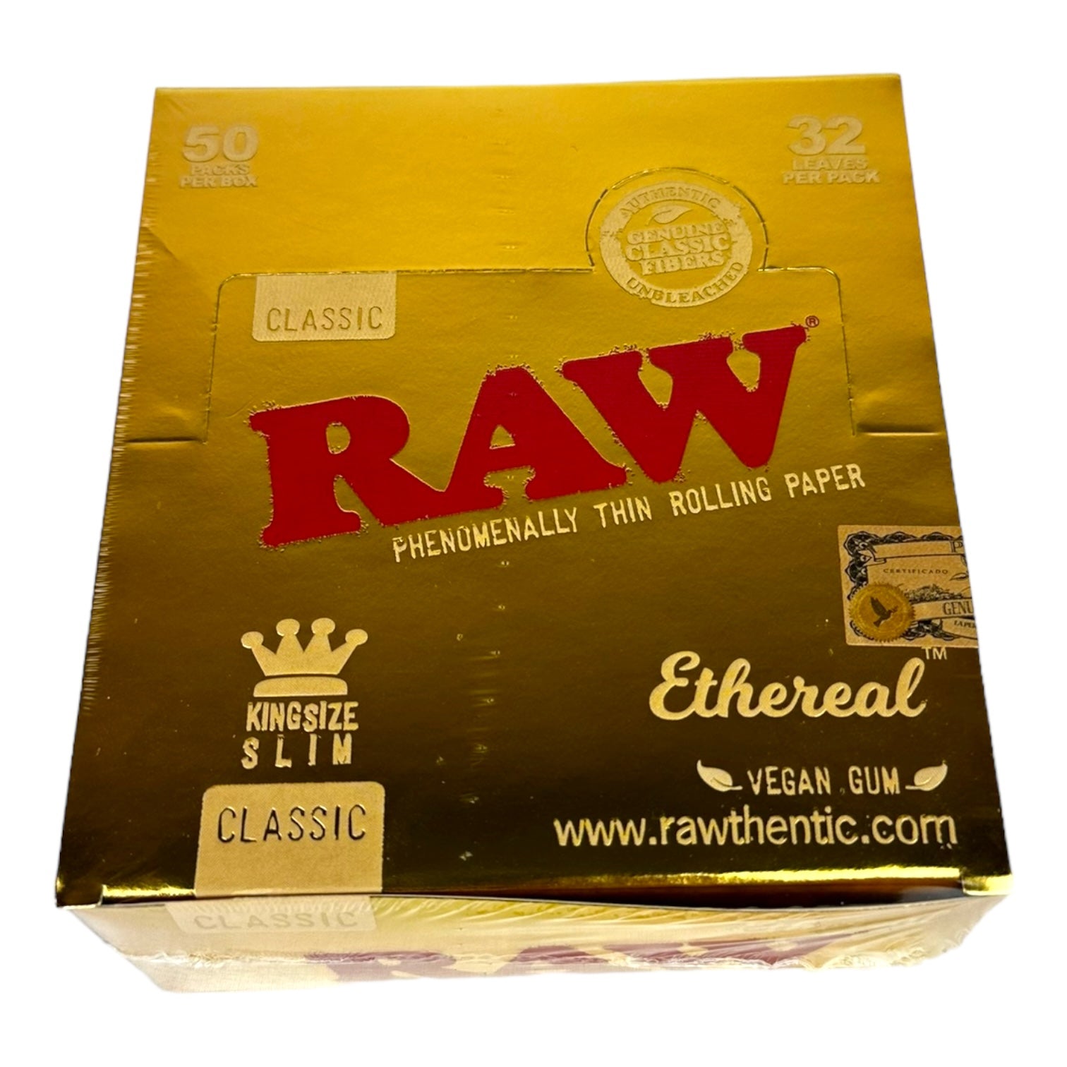 Raw Ethereal King Slim Rolling Paper | 32 Leaves/Pack | 50 Pack/Box