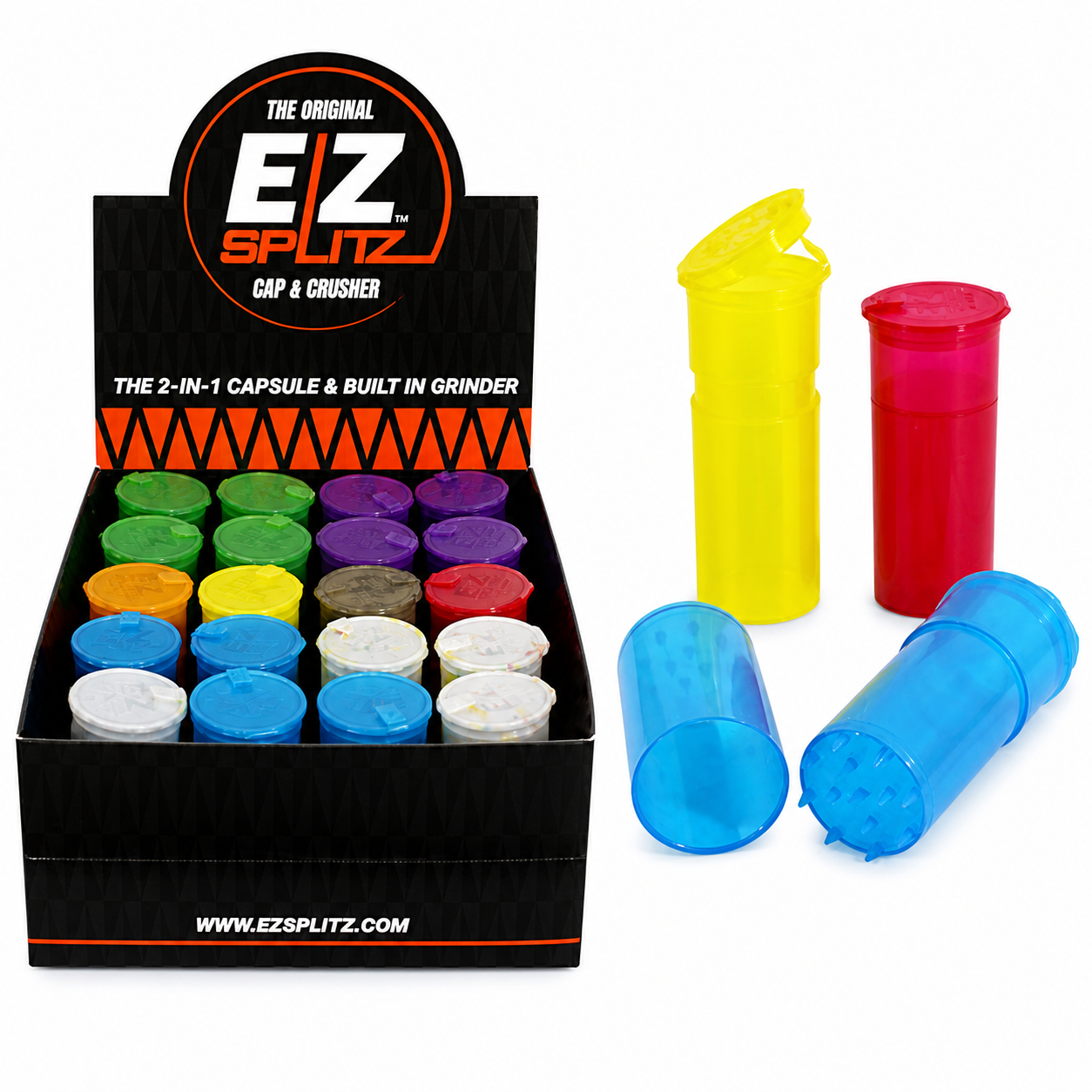 EZ Splitz Cap & Crusher - Grinder & Pop Top - 20ct Display