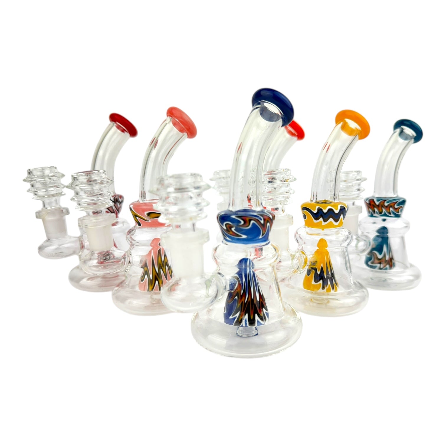 6” Mini Color Wigwag Cone Perc Glass Water Pipe (Assorted Colors)
