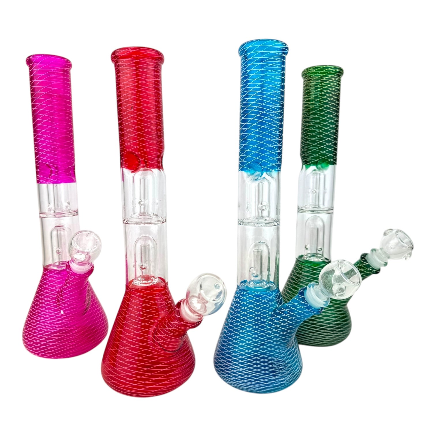 12" Clear Double Dome Colored Beaker Glass Water Pipe